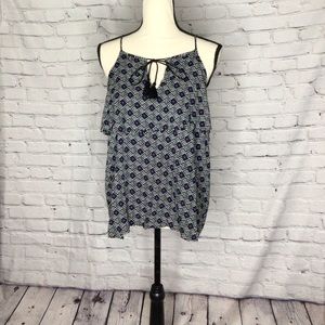 Old Navy Black Dot Spaghetti Strap Tassel Tank Top Flutter Yoke Large